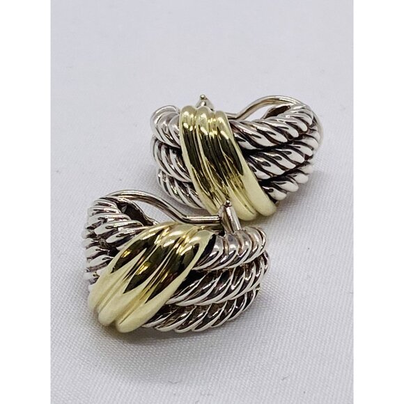 David Yurman Triple Cable Sterling Silver 14K Yellow Gold Clip on Earrings - Picture 8 of 8